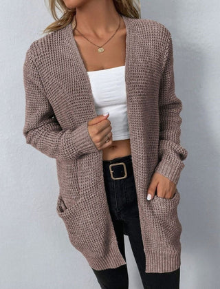 Women's Relaxed Open-Front Cardigan Waffle-Knit Layering Casual Everyday