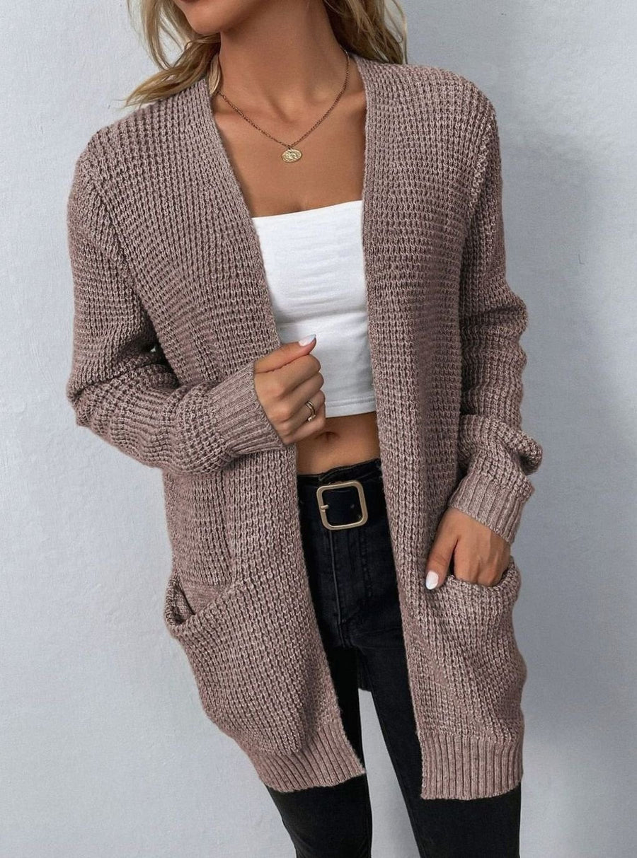 Women's Relaxed Open-Front Cardigan Waffle-Knit Layering Casual Everyday
