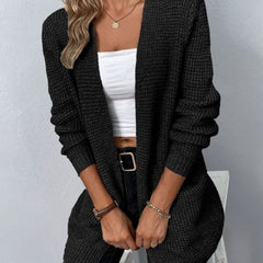 Women's Relaxed Open-Front Cardigan Waffle-Knit Layering Casual Everyday