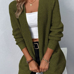Women's Relaxed Open-Front Cardigan Waffle-Knit Layering Casual Everyday