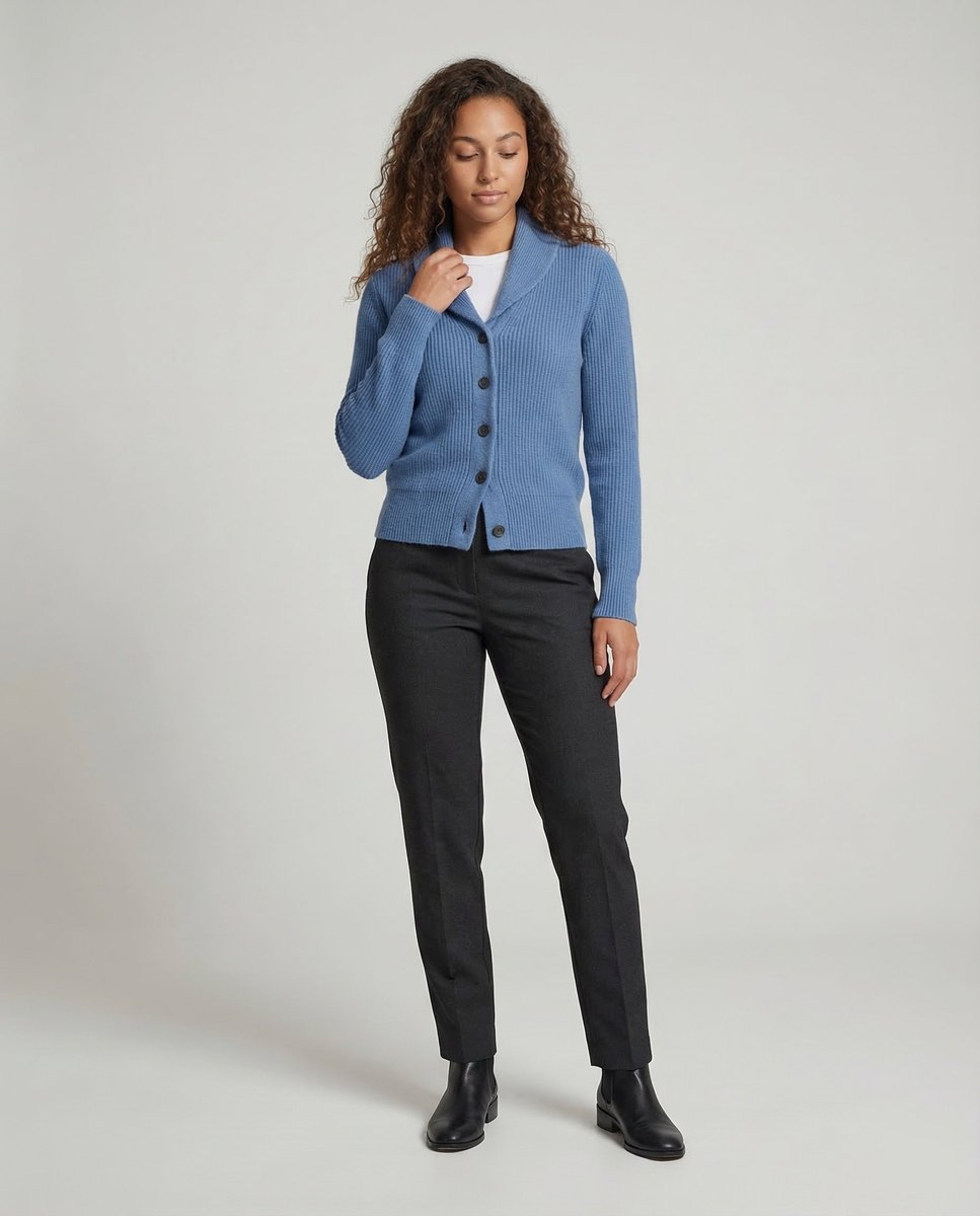 Women's Ribbed Knit Cardigan Button-Front Lapel Collar Layering Casual