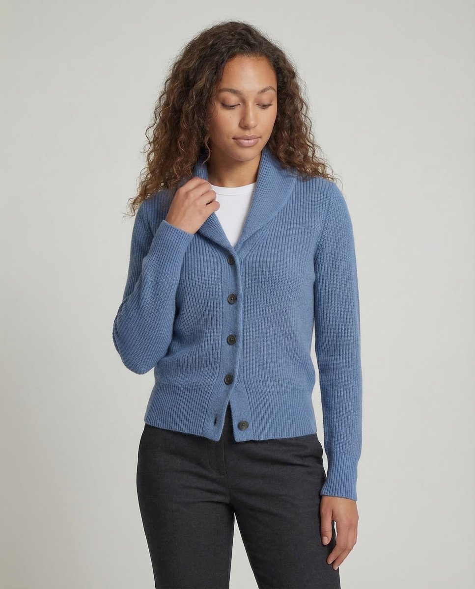 Women's Ribbed Knit Cardigan Button-Front Lapel Collar Layering Casual