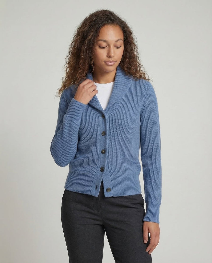 Women's Ribbed Knit Cardigan Button-Front Lapel Collar Layering Casual