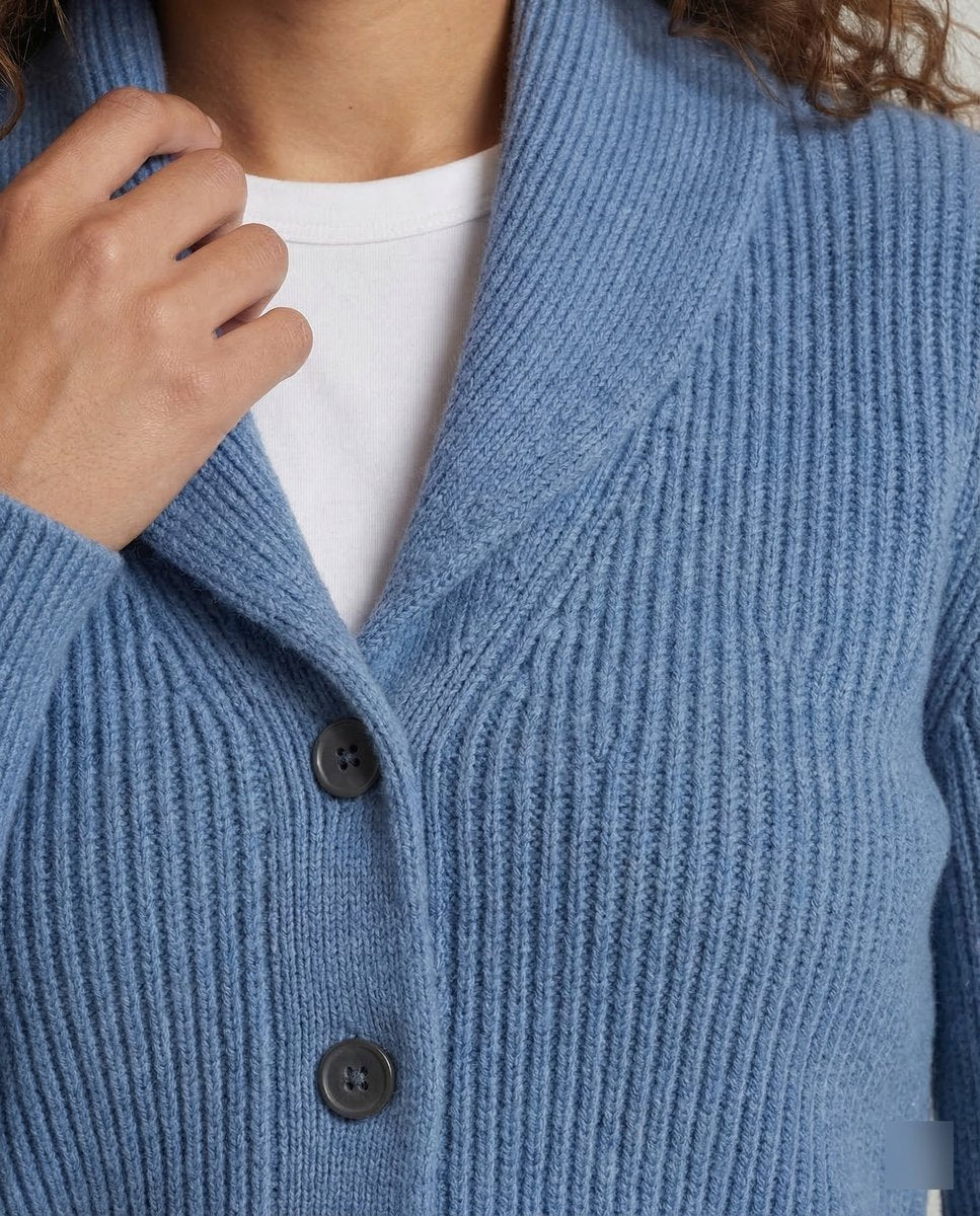 Women's Ribbed Knit Cardigan Button-Front Lapel Collar Layering Casual