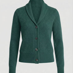 Women's Ribbed Knit Cardigan Button-Front Lapel Collar Layering Casual