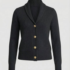 Women's Ribbed Knit Cardigan Button-Front Lapel Collar Layering Casual