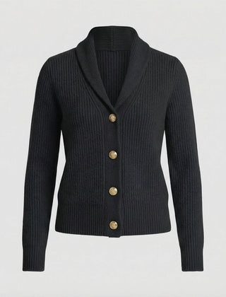 Women's Ribbed Knit Cardigan Button-Front Lapel Collar Layering Casual