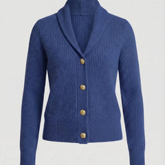 Women's Ribbed Knit Cardigan Button-Front Lapel Collar Layering Casual