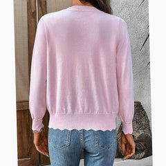 Women's Button-Front Knit Cardigan Scalloped-Edge Relaxed Fit Layering Stylish