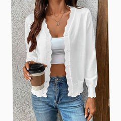 Women's Button-Front Knit Cardigan Scalloped-Edge Relaxed Fit Layering Stylish