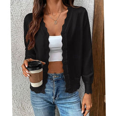 Women's Button-Front Knit Cardigan Scalloped-Edge Relaxed Fit Layering Stylish