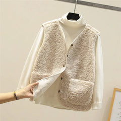 Women's Puffer Vest Button-Front Sherpa Fleece Layered Casual Outerwear