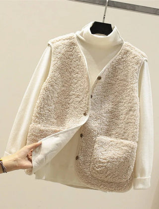 Women's Puffer Vest Button-Front Sherpa Fleece Layered Casual Outerwear
