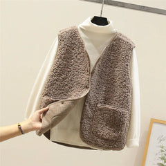 Women's Puffer Vest Button-Front Sherpa Fleece Layered Casual Outerwear