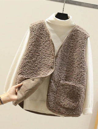 Women's Puffer Vest Button-Front Sherpa Fleece Layered Casual Outerwear