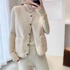 Women's Puffer Vest Button-Front Sherpa Fleece Layered Casual Outerwear