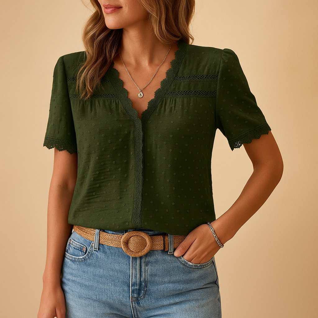 Women's Lace Trim Relaxed Casual Blouse Outfit for Work Brunch Casual Days and Everyday Wear