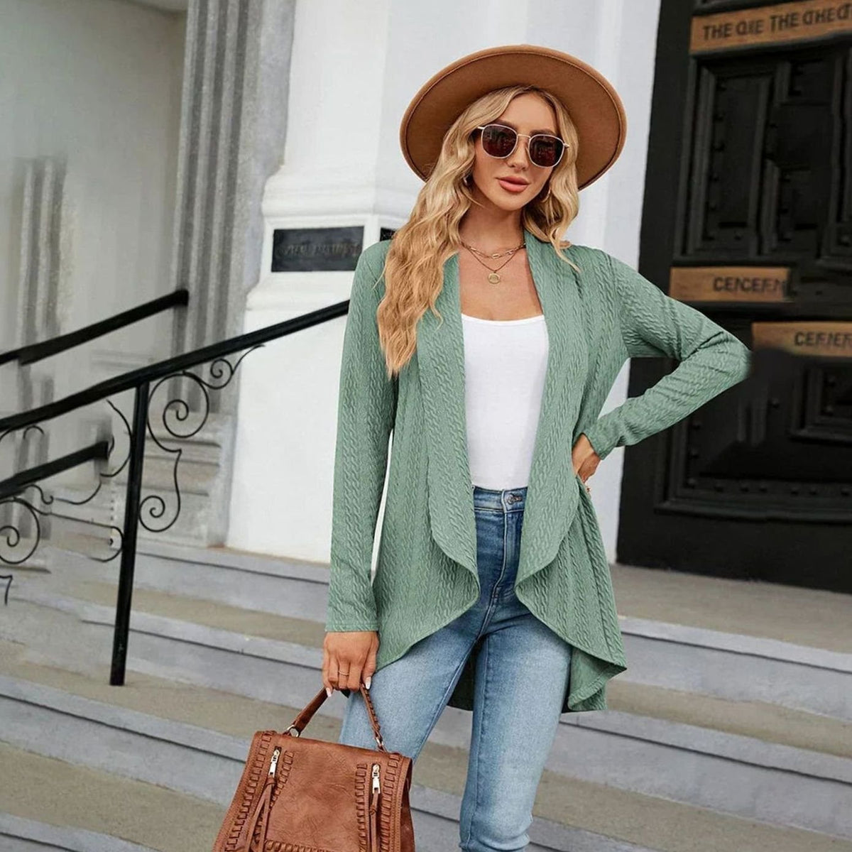 Women's Textured Open-Front Cardigan Long-Sleeve Casual Layering Stylish