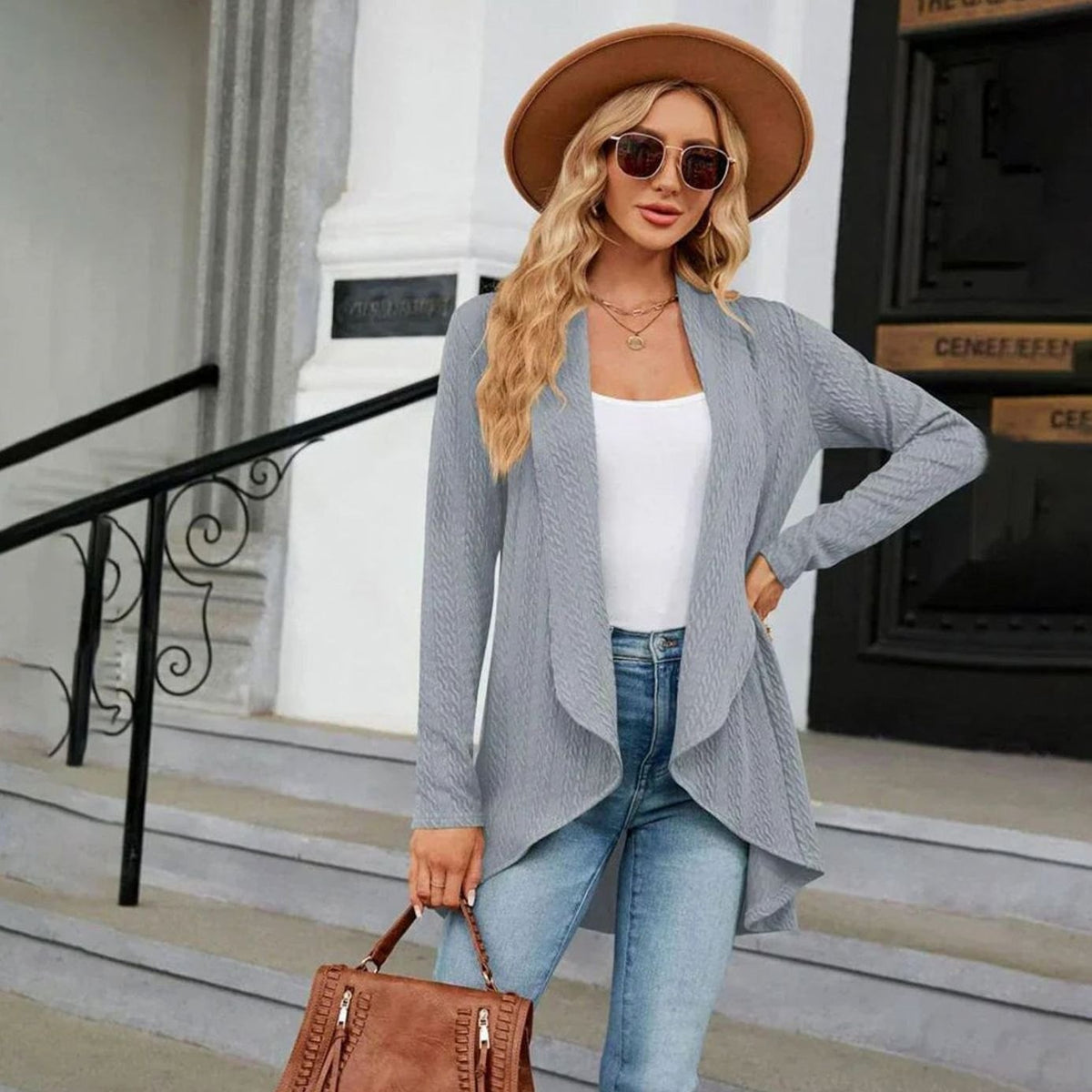 Women's Textured Open-Front Cardigan Long-Sleeve Casual Layering Stylish