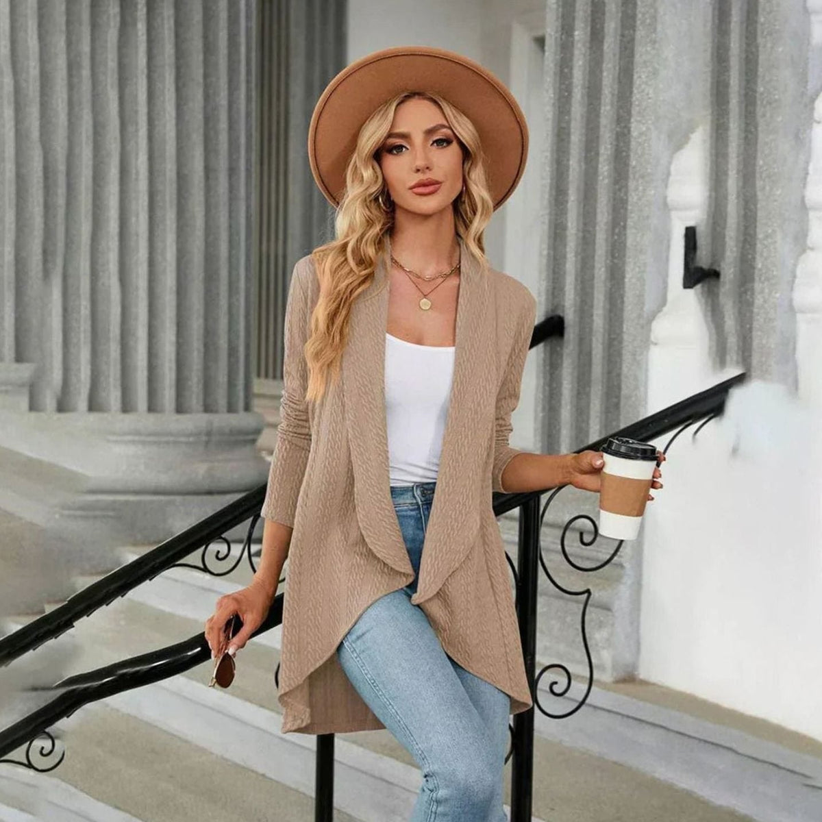 Women's Textured Open-Front Cardigan Long-Sleeve Casual Layering Stylish