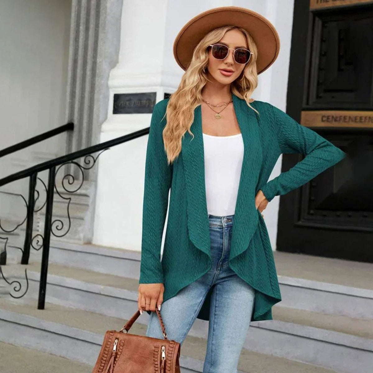 Women's Textured Open-Front Cardigan Long-Sleeve Casual Layering Stylish