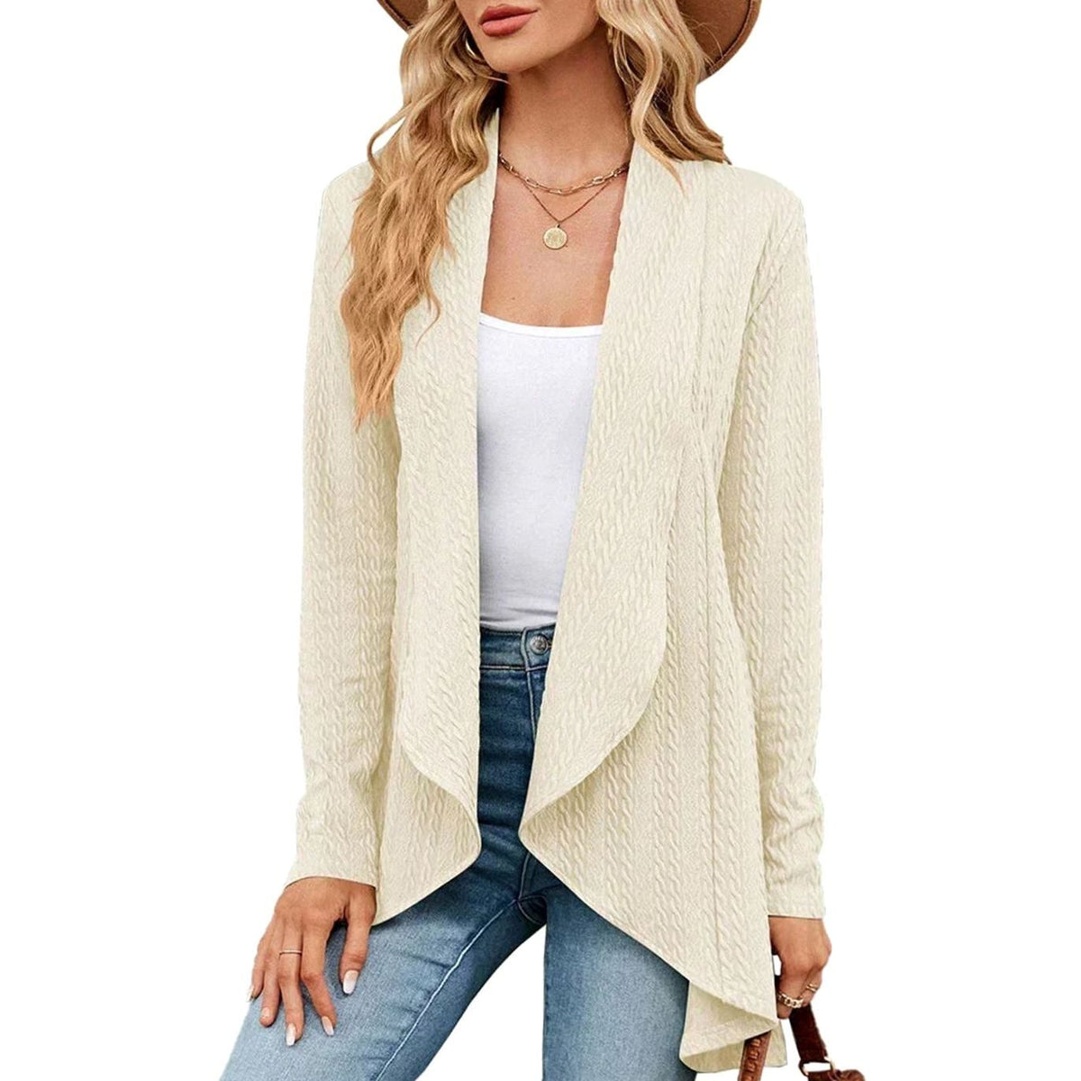 Women's Textured Open-Front Cardigan Long-Sleeve Casual Layering Stylish