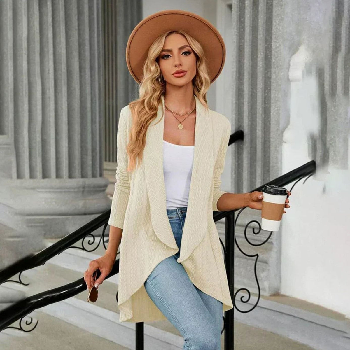 Women's Textured Open-Front Cardigan Long-Sleeve Casual Layering Stylish