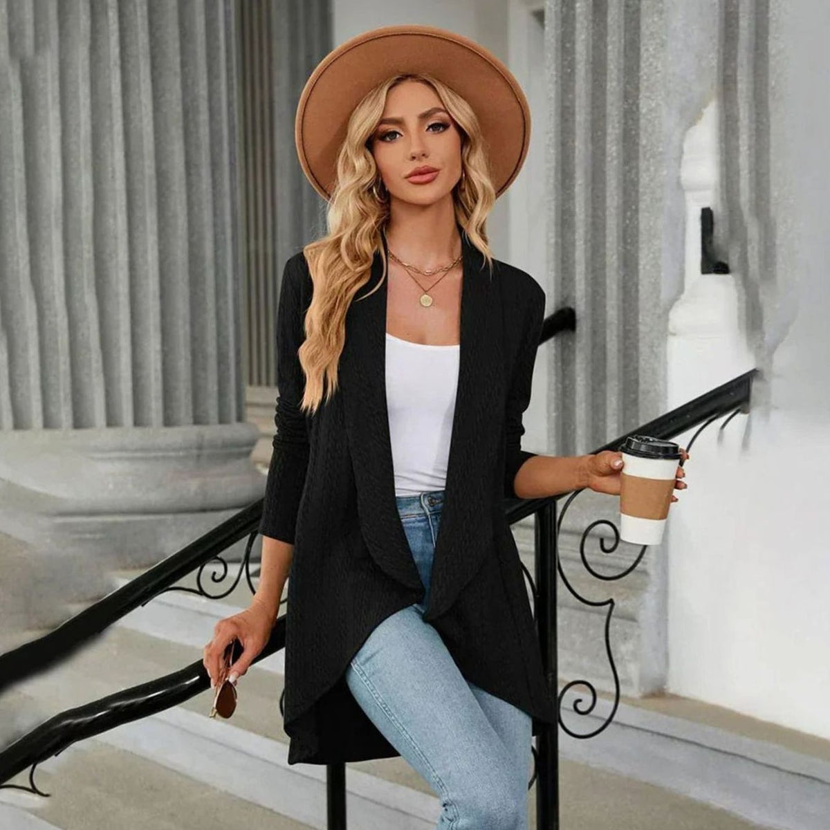 Women's Textured Open-Front Cardigan Long-Sleeve Casual Layering Stylish