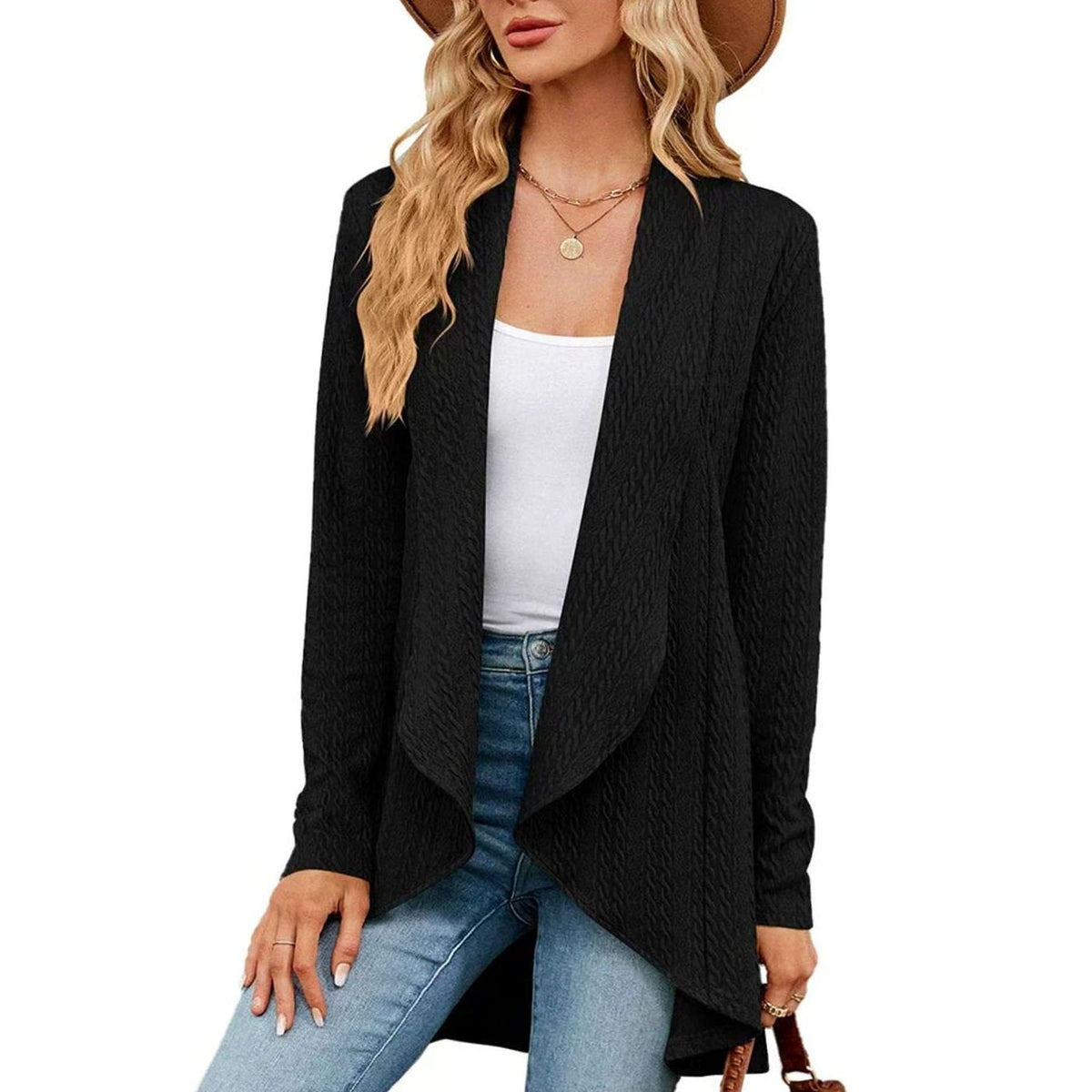 Women's Textured Open-Front Cardigan Long-Sleeve Casual Layering Stylish