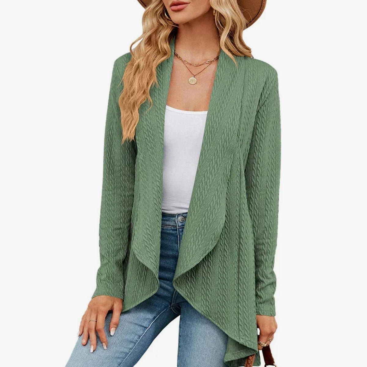 Women's Textured Open-Front Cardigan Long-Sleeve Casual Layering Stylish