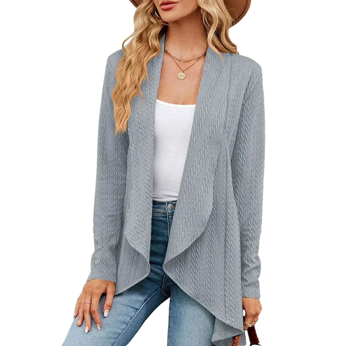 Women's Textured Open-Front Cardigan Long-Sleeve Casual Layering Stylish