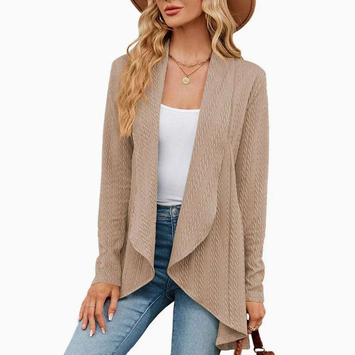 Women's Textured Open-Front Cardigan Long-Sleeve Casual Layering Stylish
