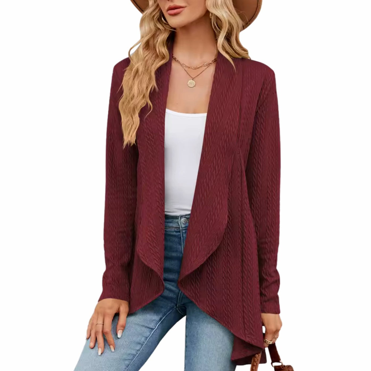 Women's Textured Open-Front Cardigan Long-Sleeve Casual Layering Stylish