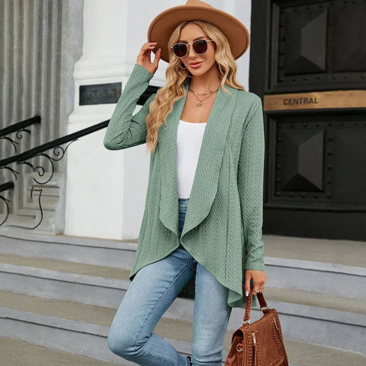 Women's Textured Open-Front Cardigan Long-Sleeve Casual Layering Stylish