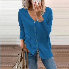 Women's Long Sleeve Knit Cardigan V-Neck Button-Front Casual Layering