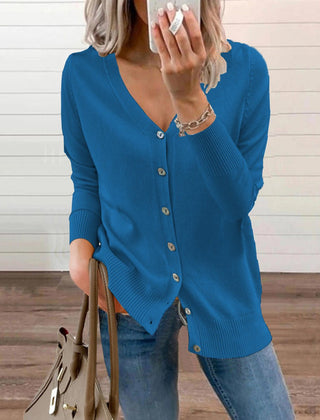 Women's Long Sleeve Knit Cardigan V-Neck Button-Front Casual Layering