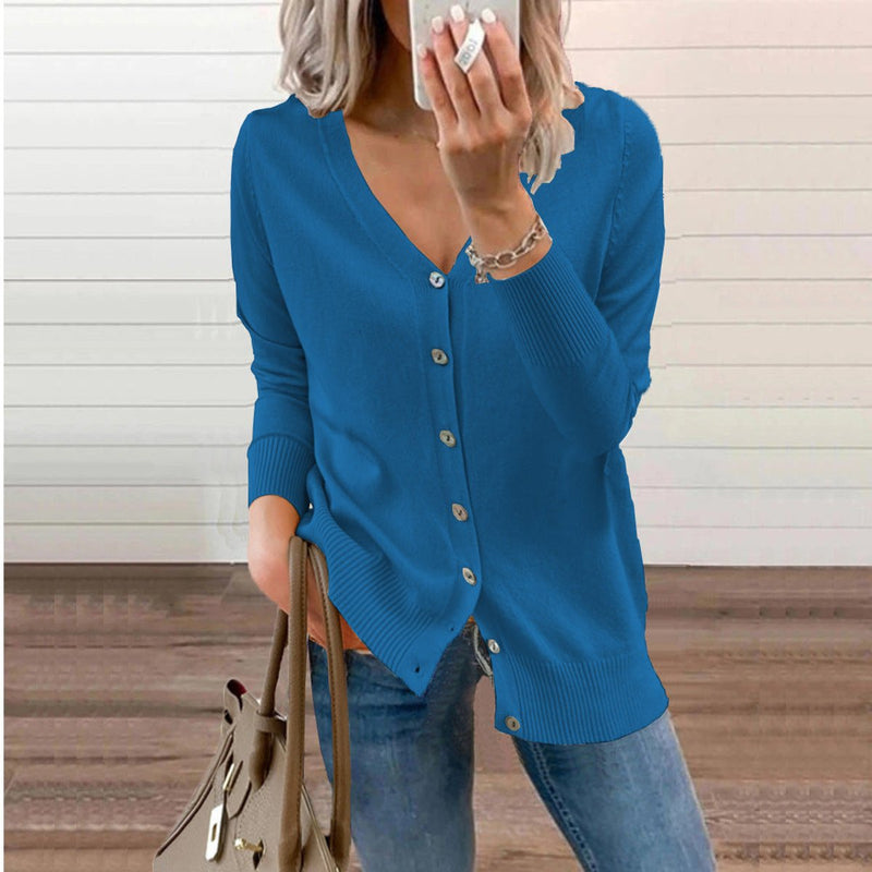 Women's Long Sleeve Knit Cardigan V-Neck Button-Front Casual Layering