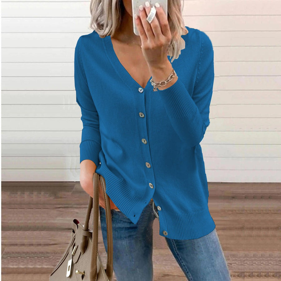 Women's Long Sleeve Knit Cardigan V-Neck Button-Front Casual Layering