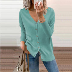 Women's Long Sleeve Knit Cardigan V-Neck Button-Front Casual Layering