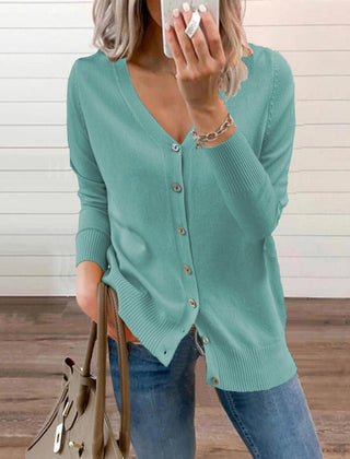 Women's Long Sleeve Knit Cardigan V-Neck Button-Front Casual Layering
