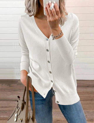 Women's Long Sleeve Knit Cardigan V-Neck Button-Front Casual Layering