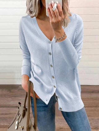 Women's Long Sleeve Knit Cardigan V-Neck Button-Front Casual Layering