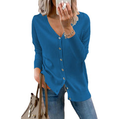 Women's Long Sleeve Knit Cardigan V-Neck Button-Front Casual Layering