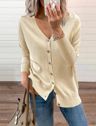 Women's Long Sleeve Knit Cardigan V-Neck Button-Front Casual Layering