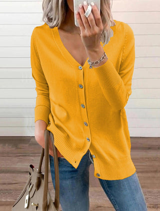 Women's Long Sleeve Knit Cardigan V-Neck Button-Front Casual Layering