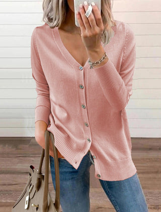 Women's Long Sleeve Knit Cardigan V-Neck Button-Front Casual Layering