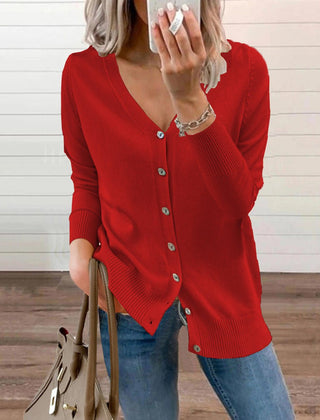 Women's Long Sleeve Knit Cardigan V-Neck Button-Front Casual Layering