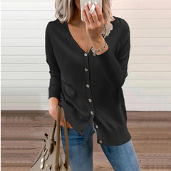 Women's Long Sleeve Knit Cardigan V-Neck Button-Front Casual Layering