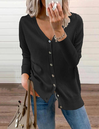 Women's Long Sleeve Knit Cardigan V-Neck Button-Front Casual Layering