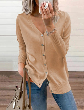 Women's Long Sleeve Knit Cardigan V-Neck Button-Front Casual Layering